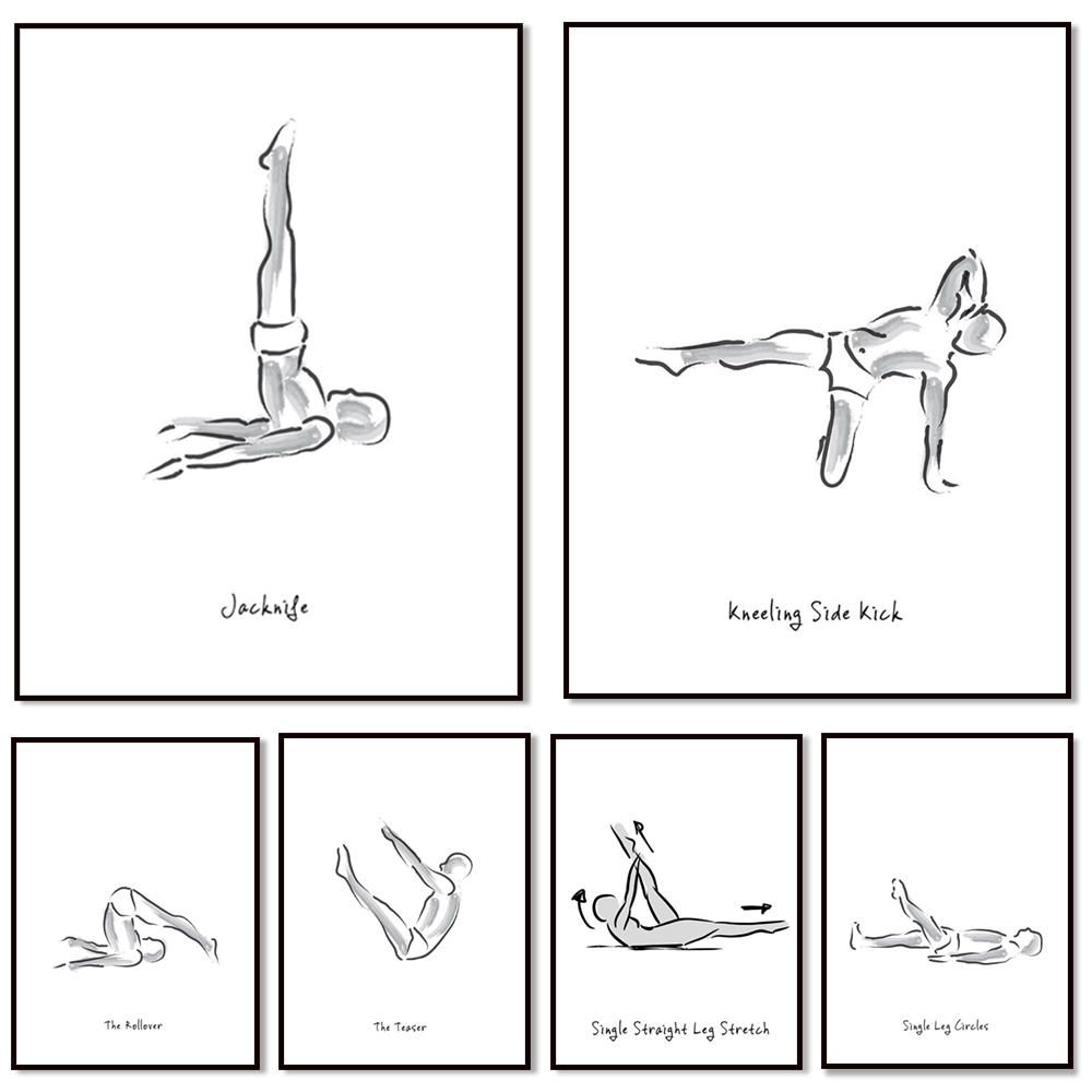 Pilates-oefeningen in zwart-wi - Pilates Yoga Combined recensie en prijs